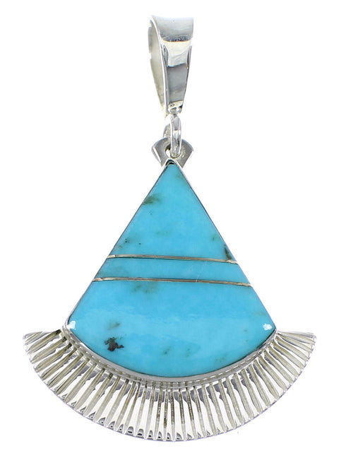 Southwest Turquoise Inlay And Sterling Silver Pendant Jewelry VX55687