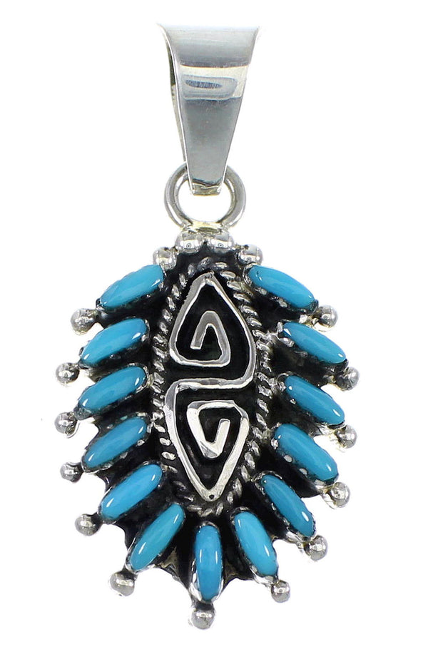 Genuine Sterling Silver Turquoise Needlepoint Water Waves Pendant Jewelry VX55714