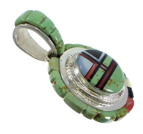 Southwest Sterling Silver Multicolor Inlay Slide Pendant Jewelry VX55782