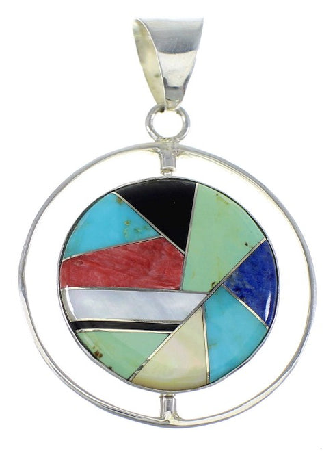Multicolor And Authentic Sterling Silver Reversible Southwestern Pendant VX55806