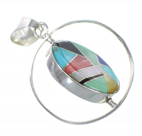 Multicolor And Authentic Sterling Silver Reversible Southwestern Pendant VX55806