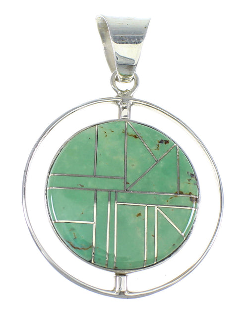 Turquoise Inlay And Native American Pueblo Sterling Silver Reversible Pendant VX55807