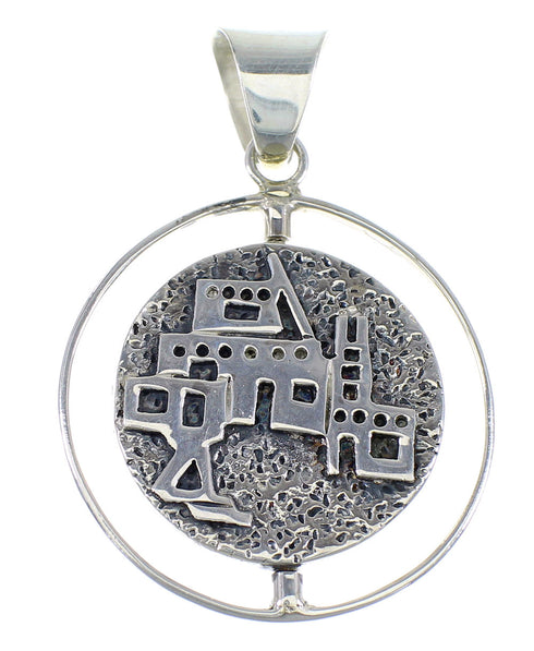Turquoise Inlay And Native American Pueblo Sterling Silver Reversible Pendant VX55807