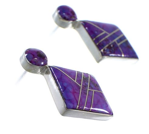 Magenta Turquoise Inlay Sterling Silver Post Earrings RX56151