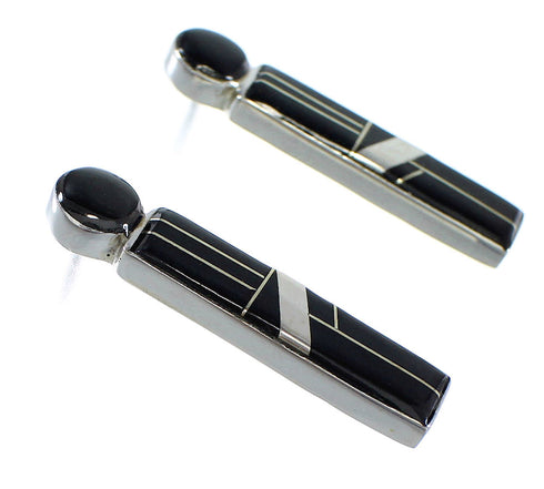 Authentic Sterling Silver Jet Inlay Post Earrings RX56117