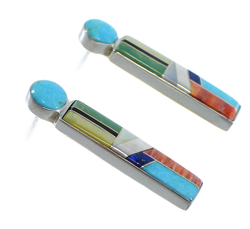 Sterling Silver Multicolor Inlay Post Earrings RX56123