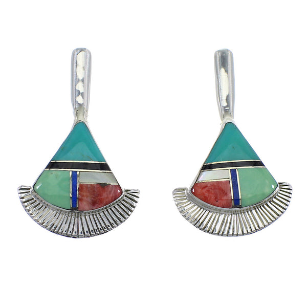 Genuine Sterling Silver Multicolor Inlay Post Earrings RX56130