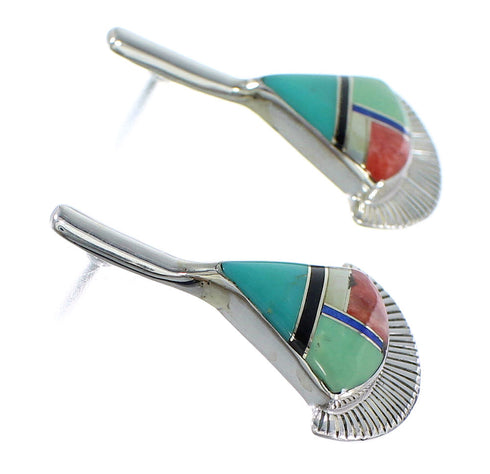 Genuine Sterling Silver Multicolor Inlay Post Earrings RX56130