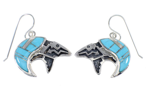 Sterling Silver Turquoise Bear Arrow Southwest Hook Dangle Earrings VX55836