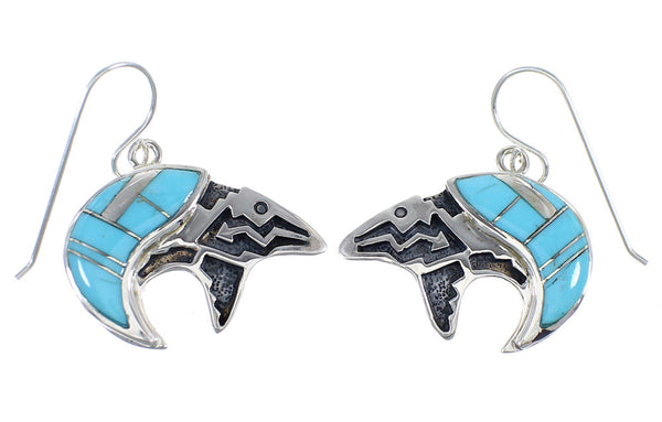 Sterling Silver Turquoise Bear Arrow Southwest Hook Dangle Earrings VX55836