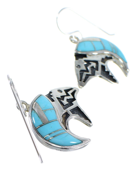 Sterling Silver Turquoise Bear Arrow Southwest Hook Dangle Earrings VX55836