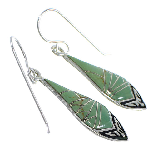 Genuine Sterling Silver Turquoise Inlay Southwestern Hook Dangle Earrings VX55851
