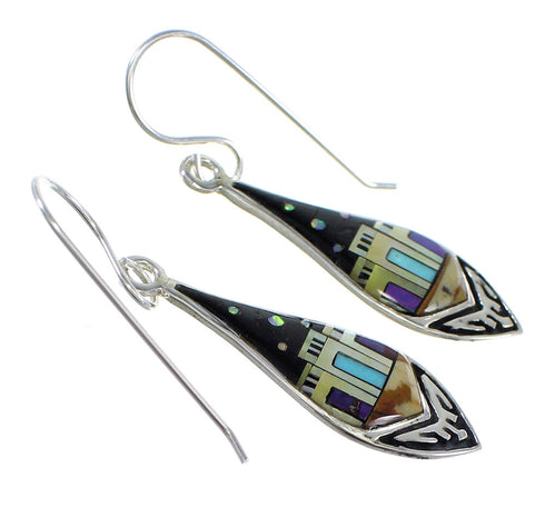 Multicolor Silver Native American Pueblo Design Hook Dangle Earrings VX55927