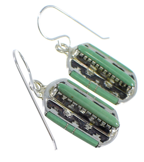 Genuine Sterling Silver Turquoise Inlay Hook Dangle Earrings VX56129