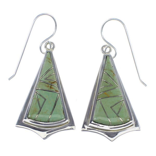Southwest Turquoise Inlay And Authentic Sterling Silver Hook Dangle Earrings VX56155