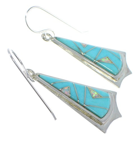 Turquoise And Opal Authentic Sterling Silver Southwest Hook Dangle Earrings VX56178