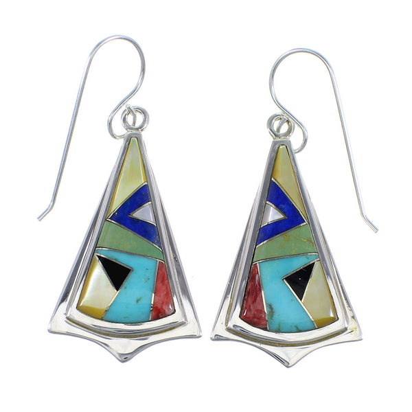 Southwest Sterling Silver And Multicolor Hook Dangle Earrings VX56723