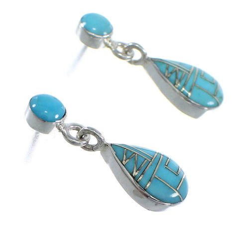 Authentic Sterling Silver Turquoise Inlay Tear Drop Post Dangle Earrings RX55857