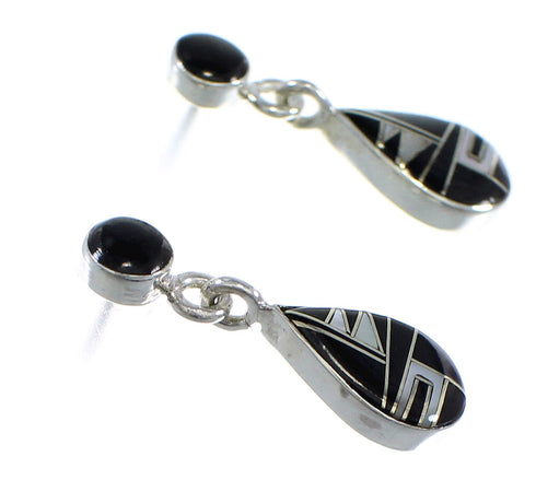 Jet And Mother Of Pearl Sterling Silver Tear Drop Post Dangle Earrings RX55872