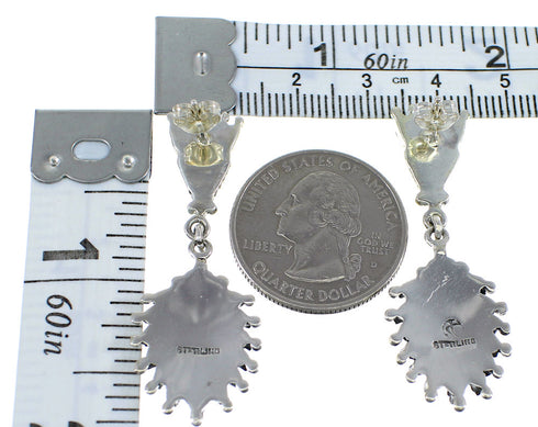 Turquoise And Coral Needlepoint Sterling Silver Water Wave Post Dangle Earrings RX55992