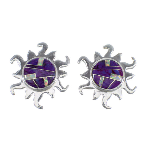 Sterling Silver Magenta Turquoise And Opal Inlay Sun Post Earrings VX56066