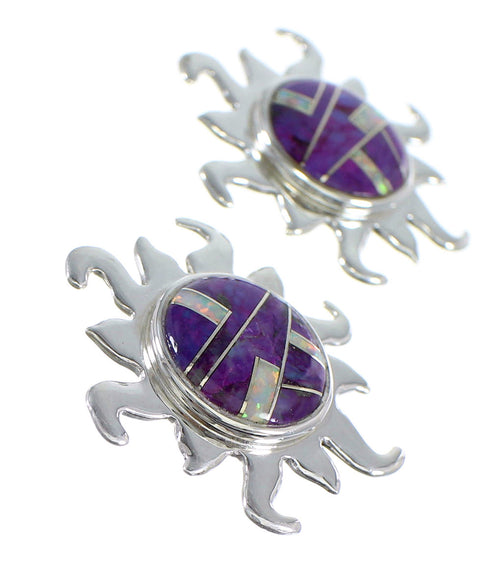 Sterling Silver Magenta Turquoise And Opal Inlay Sun Post Earrings VX56066