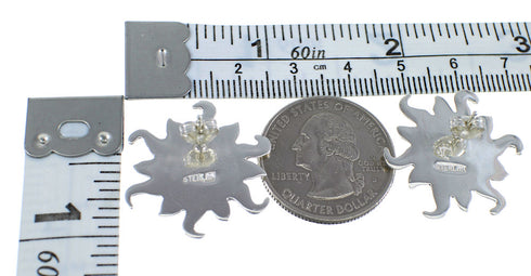 Sterling Silver Magenta Turquoise And Opal Inlay Sun Post Earrings VX56066