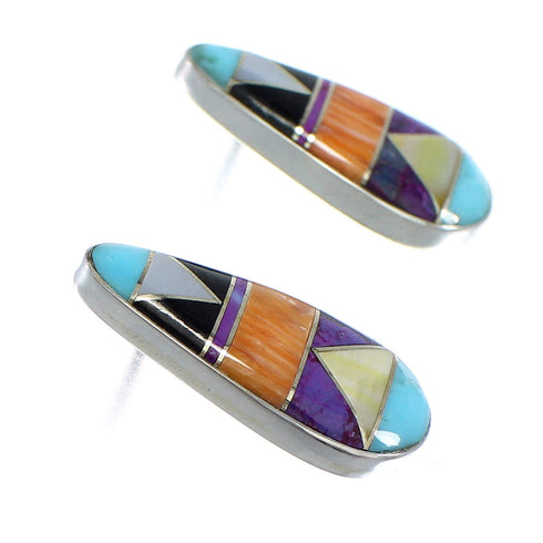 Southwest Multicolor Inlay Sterling Silver Post Earrings VX56094