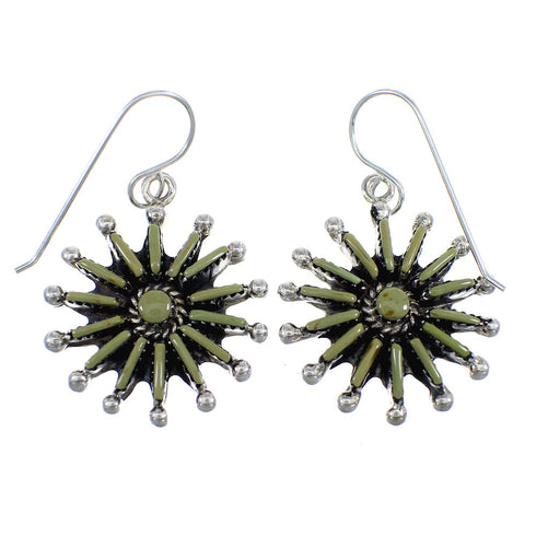 Silver And Turquoise Needlepoint Hook Dangle Earrings RX56345