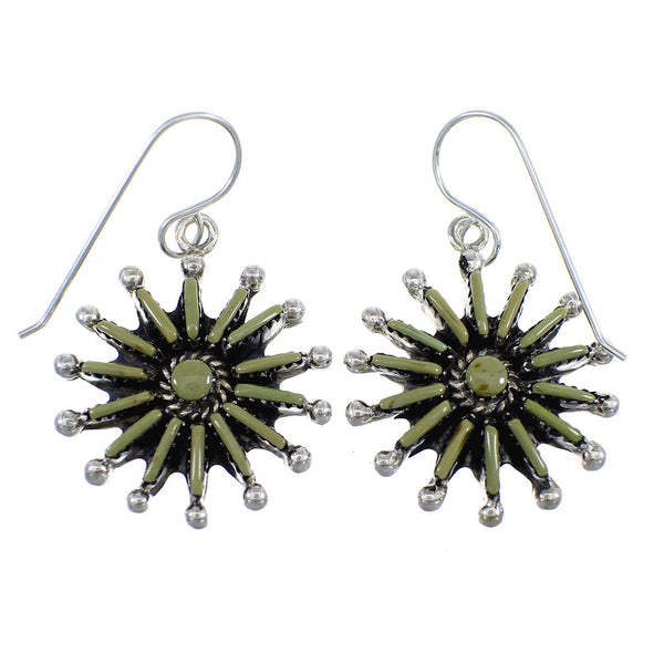 Silver And Turquoise Needlepoint Hook Dangle Earrings RX56345