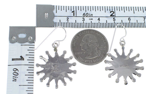 Southwest Turquoise Needlepoint Sterling Silver Hook Dangle Earrings RX56362