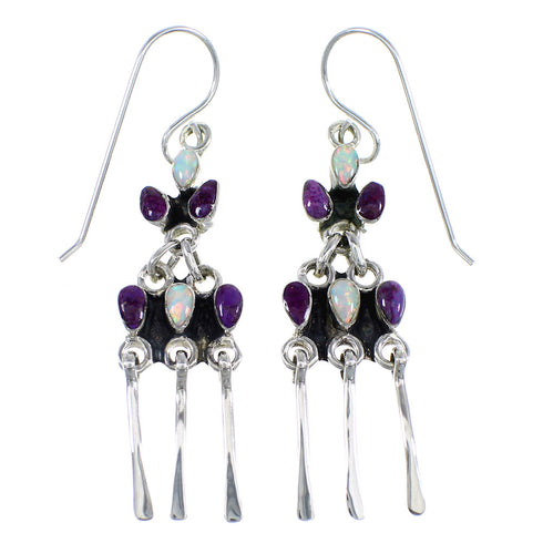 Magenta Turquoise And Opal Sterling Silver Hook Dangle Earrings Jewelry RX56470