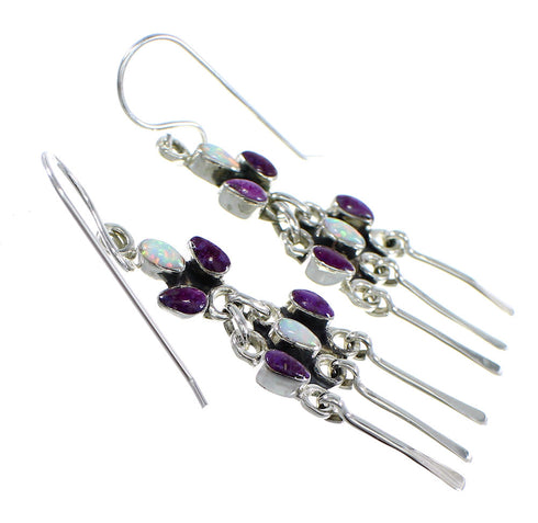 Magenta Turquoise And Opal Sterling Silver Hook Dangle Earrings Jewelry RX56470