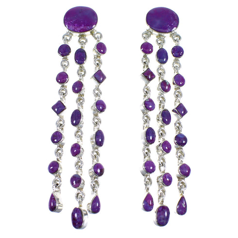 Magenta Turquoise Southwestern Sterling Silver Post Dangle Earrings RX56236