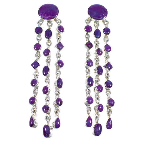 Magenta Turquoise Southwestern Sterling Silver Post Dangle Earrings RX56236