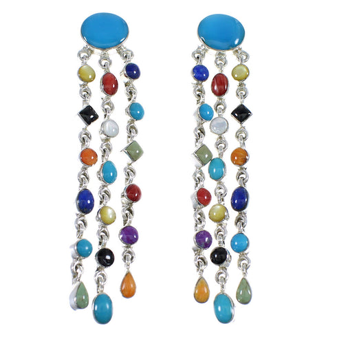 Multicolor Southwestern Sterling Silver Post Dangle Earrings RX56330