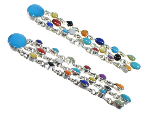 Multicolor Southwestern Sterling Silver Post Dangle Earrings RX56330
