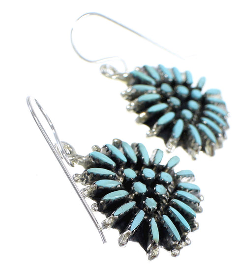 Southwestern Sterling Silver Turquoise Needlepoint Hook Dangle Earrings RX56706