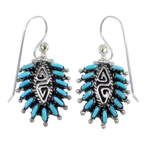 Sterling Silver Water Wave Turquoise Needlepoint Hook Dangle Earrings RX56713