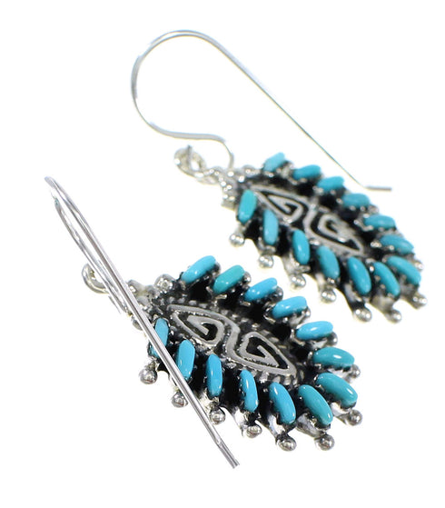 Sterling Silver Water Wave Turquoise Needlepoint Hook Dangle Earrings RX56713