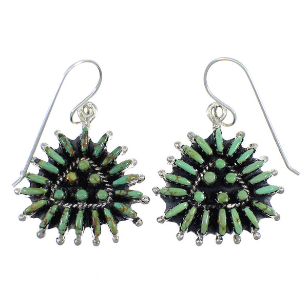 Turquoise Needlepoint And Genuine Sterling Silver Hook Earrings RX56720