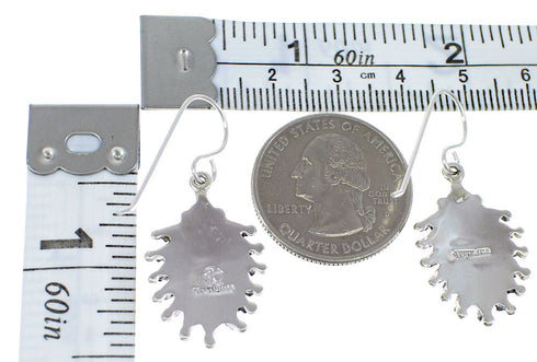 Turquoise Coral Needlepoint Water Wave Sterling Silver Hook Dangle Earrings RX56890