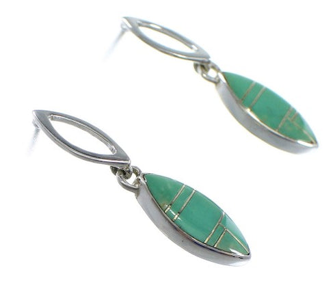 Turquoise Inlay Southwest Sterling Silver Post Dangle Earrings RX56489
