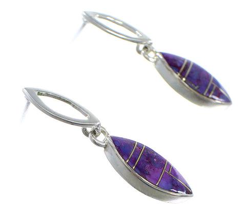 Magenta Turquoise Inlay Sterling Silver Post Dangle Earrings RX56518