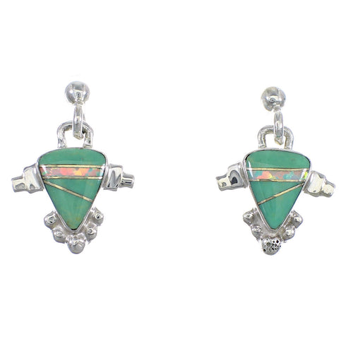 Genuine Sterling Silver Turquoise And Opal Post Dangle Earrings RX56536