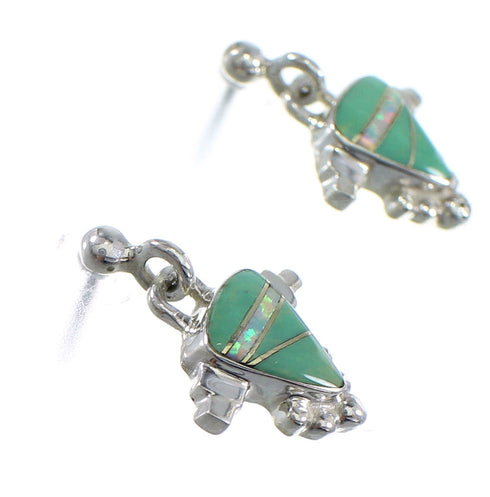 Genuine Sterling Silver Turquoise And Opal Post Dangle Earrings RX56536