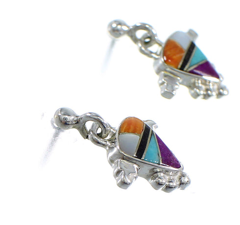 Multicolor Inlay Authentic Sterling Silver Post Dangle Earrings RX56559