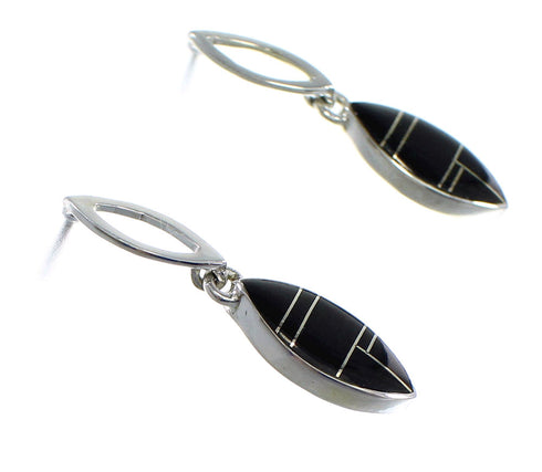 Southwestern Jet Inlay Sterling Silver Post Dangle Earrings RX56563