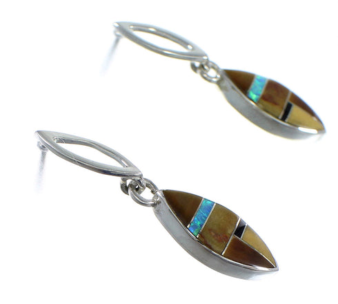 Southwestern Multicolor Inlay Sterling Silver Post Dangle Earrings RX56570