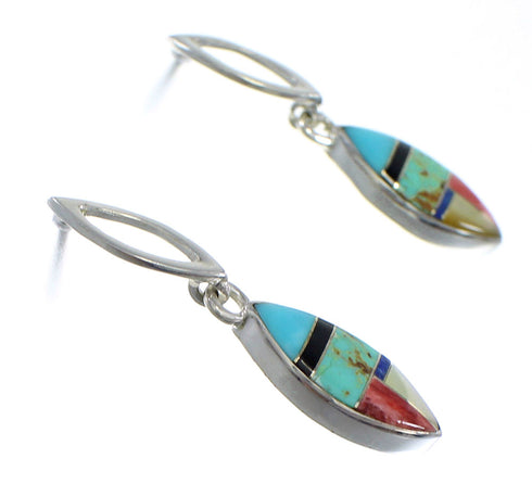 Sterling Silver Multicolor Inlay Post Dangle Earrings RX56576